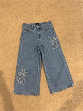 GAP Light Blue Wide-Leg Jeans with Butterfly Embroidery